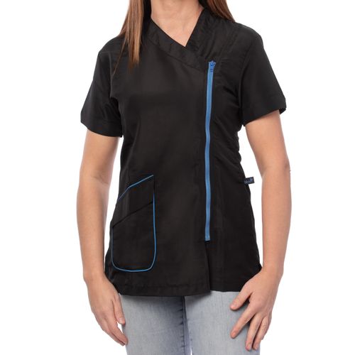 Blovi Freya Blouse Blue - bluza groomerska z krótkim rękawem, damska, czarna z niebieskimi detalami