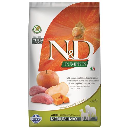 Farmina N&D Pumpkin, Boar & Apple Adult Medium & Maxi - pełnowartościowa, bezzbożowa sucha karma dla dorosłych psów, z dynią, dzikiem i jabłkiem