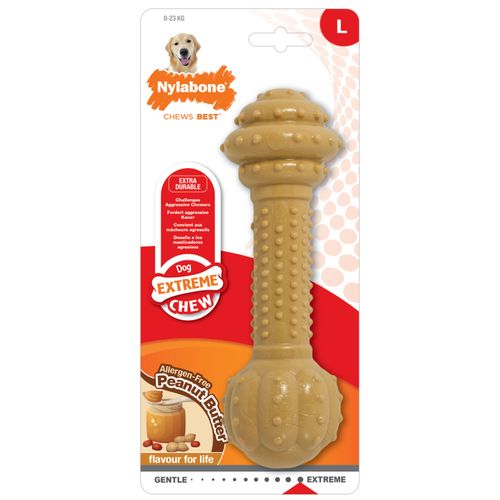 Nylabone Extreme Barbell Peanut Butter Chew L - gryzak dla większego psa, o smaku masła orzechowego