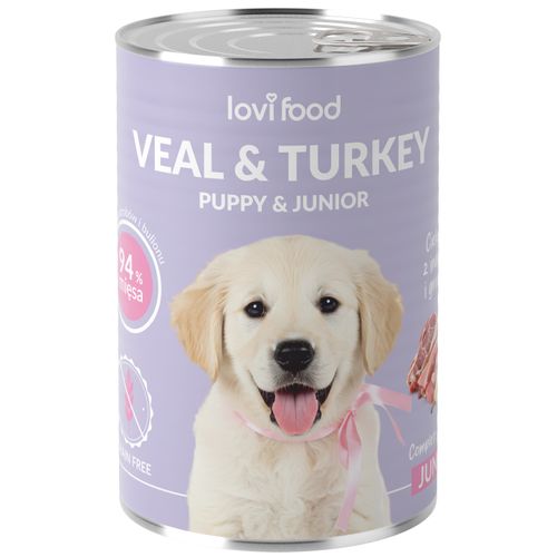 Lovi Food Junior & Puppy Veal & Turkey 400g - mokra karma dla szczeniaka i juniora, z cielęciną, indykiem i gruszką