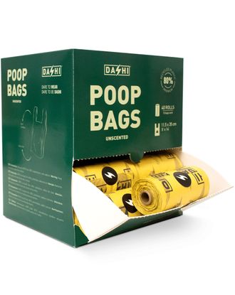 Dashi Unscented Poop Bags 40x15szt. -  biodegradowalne worki na psie odchody, 11,5x35cm, z ekspozytorem
