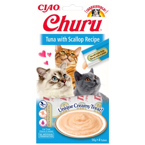 Inaba Creamy Churu Treat 4x14g - kremowy przysmak dla kota, tuńczyk i przegrzebki
