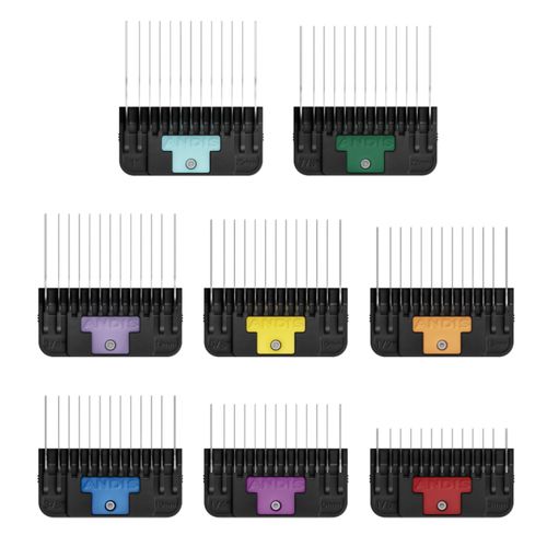 Andis Wide Blade Comb Set - zestaw 8 nasadek dystansowych ze stali nierdzewnej do szerokich ostrzy Snap-On