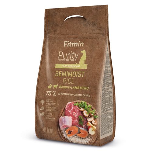 Fitmin Purity Rice Semimoist Rabbit &Lamb 4kg - kompletna, pełnowartościowa karma miękka dla dorosłych psów wszystkich ras, z królikiem, jagnięciną i ryżem