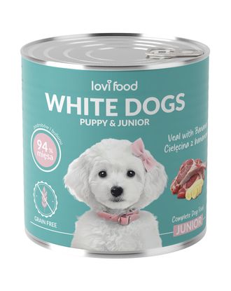 Lovi Food White Dogs Junior & Puppy Veal & Banana - mokra karma dla szczeniaka i juniora, dla białych ras, z cielęciną i bananem -12x 800g