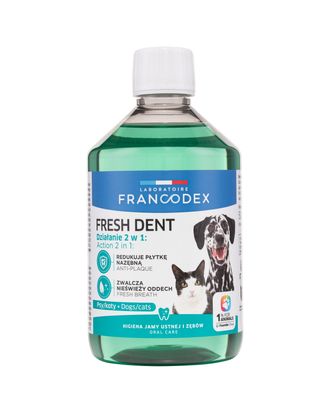 Francodex Fresh Dent 2w1 - płyn do higieny jamy ustnej psów i kotów, z wyciągiem z granatu, dodatek do wody - 500ml