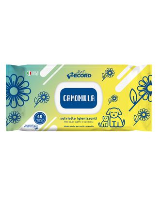 Record Salviette Camomilla - uniwersalne chusteczki do czyszczenia sierści, oczu, uszu psa i kota, z rumiankiem - 80szt.