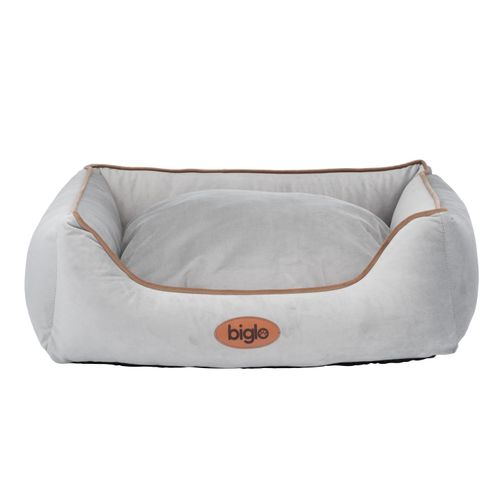 Biglo Bed Velur Love Light Grey - eleganckie welurowe legowisko dla psa i kota, prostokątne jasnoszare