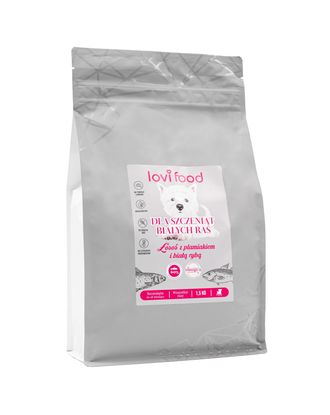 Lovi Food Puppy Salmon - karma bezzbożowa dla szczeniąt psów białych ras, łosoś z plamiakiem i białą rybą - 1,5kg