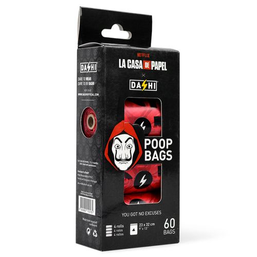 Dashi La Casa De Papel Poop Bags 4x15szt. - biodegradowalne woreczki na psie odchody, 23x32cm
