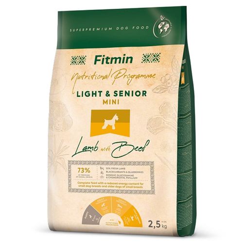 Fitmin Light Senior Mini Lamb & Beef 2,5kg - pełnowartościowa karma dla psów małych ras w podeszłym wieku, jagnięcina z wołowiną