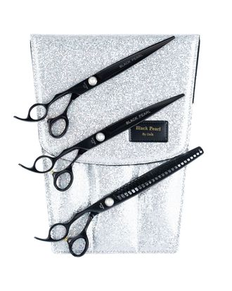 Geib Black Pearl Lefty Scissors Set 8,5" - zestaw profesjonalnych nożyczek i degażówek (26 ząbków) z japońskiej stali kobaltowej, 3 sztuki