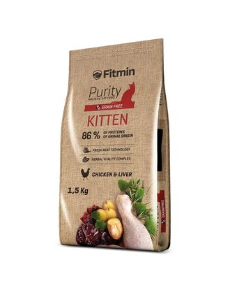 Fitmin Purity Kitten Chicken & Liver 1,5kg - pełnoporcjowa karma dla kociąt oraz ciężarnych i karmiących kotek, kurczak z wątróbką
