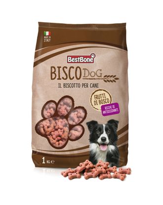 Best Bone Bisco Dog Frutti di Bosco - bogate w antyoksydanty smakołyki dla psa o smaku owocowym  - Waga: 1kg