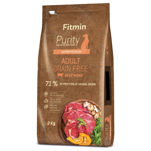 Fitmin Purity Adult Beef 2kg - pełnowartościowa, bezzbożowa, karma dla dorosłych psów ras średnich, dużych i olbrzymich, z wołowiną