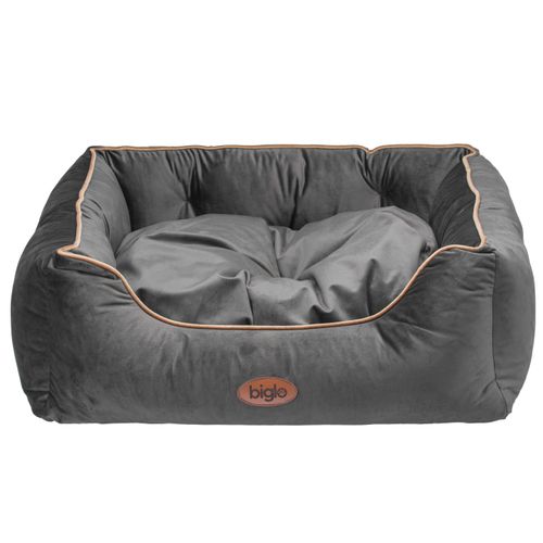 Biglo Bed Velur Love Lux Dark Grey - welurowe legowisko dla psa i kota, z lamówką ciemnoszare