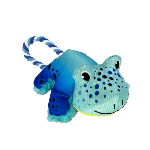 KONG Cozie Tuggz Frog S/M - pluszowa żaba z liną, zabawka dla małego i średniego psa z piszczałką