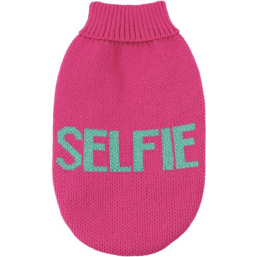 Record Selfie Fuchsia - śliczny sweter dla psa, z golfem i modnym napisem, fuksjowy