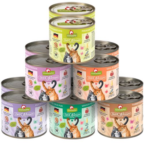 Zestaw karm GranataPet DeliCatessen 12x 200g - bezzbożowa mokra karma dla kota, mix 6 smaków, zestaw 2