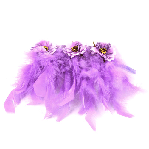 Ozdobny kołnierzyk groomerski Happy Heads - fioletowe pióra z kwiatkami