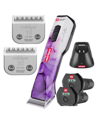 Heiniger Opal Special Edition Clipper - profesjonalna, dwubiegowa, cicha maszynka bezprzewodowa z silnikiem bezszczotkowym, zestaw ostrzy - dwa akumulatory