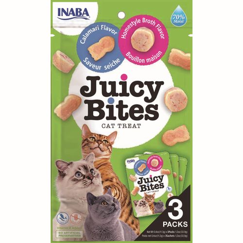 Inaba Juicy Bites Treat 3x11,3g - miękkie przysmaki dla kota, kalmary i domowy bulion