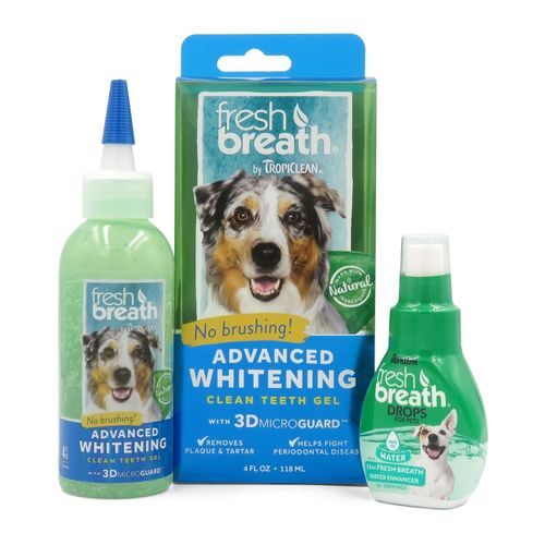 Zestaw Tropiclean Advanced Whitening Gel 118ml + Fresh Breath Drops 65ml - żel wybielający do zębów dla psa i kota + krople do wody  