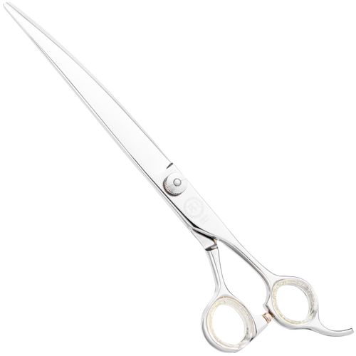P&W Alfa Omega Curved Scissors - profesjonalne nożyczki groomerskie z krótkim uchwytem, gięte