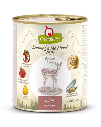 GranataPet Venison Pur - bezzbożowa mokra karma dla psa, dziczyzna - 800g