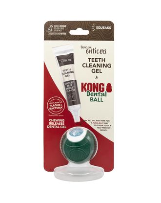 TropiClean Enticers KONG Dental Ball - zestaw: żel do czyszczenia zębów psa i piłeczka KONG