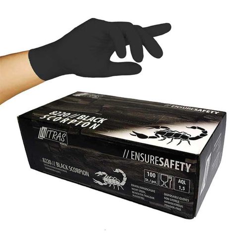 Nitras Black Scorpion 100szt. - jednorazowe rękawiczki lateksowe, czarne