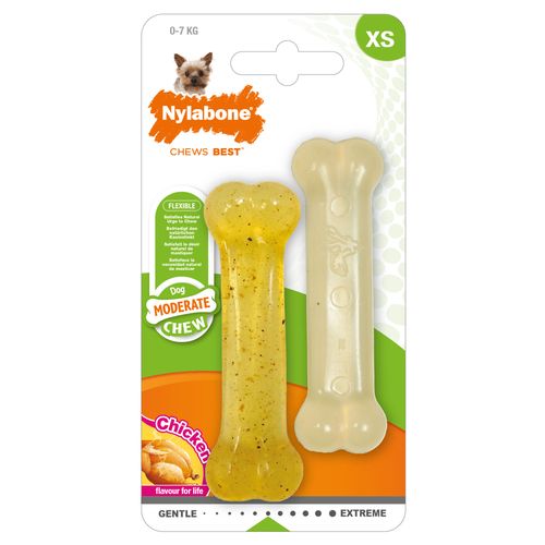 Nylabone Moderate Chew Bone Twin Pack XS -dwa gryzaki dla  małego psa, o zapachu kurczaka