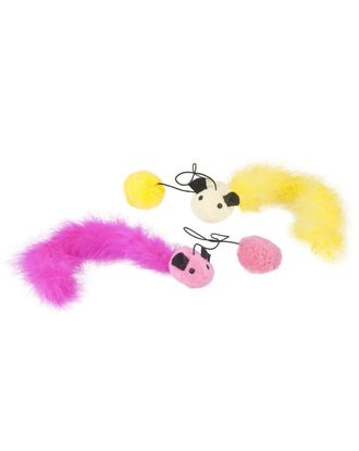 Flamingo Cat Mouse Ball 35cm - myszka z piłeczką dla kota, z ogonem z piór boa, lekko szeleszcząca