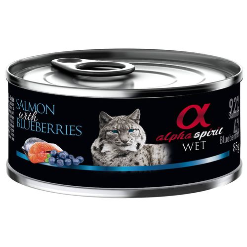 Alpha Spirit Cat Salmon with Blueberries 85g - bezzbożowa i bezglutenowa mokra karma dla kotów, z łososiem i jagodami