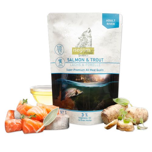 Isegrim Roots Adult Salmon & Trout - mokra, bezzbożowa karma dla dorosłych psów z łososiem i pstrągiem, 410g