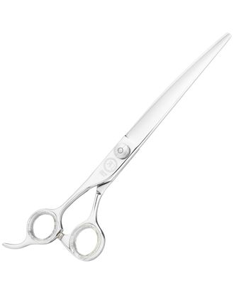 Profesjonalne nożyczki groomerskie, gięte marki P&W Scissors (by Nick Kontos) model Alfa Omega. Przeznaczone dla osób leworęcznych. Idealne do strzyżenia na okrągło np. pyszczka, łap czy ogona.