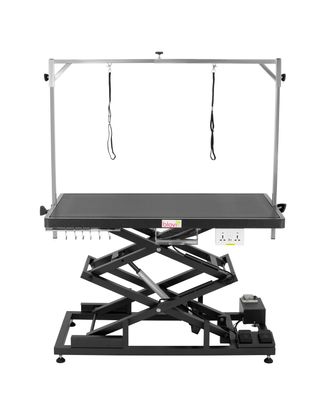 Blovi Upper Pro Black - stół z podnośnikiem i gniazdkiem elektrycznym oraz półką na akcesoria, czarny, blat 125x65cm