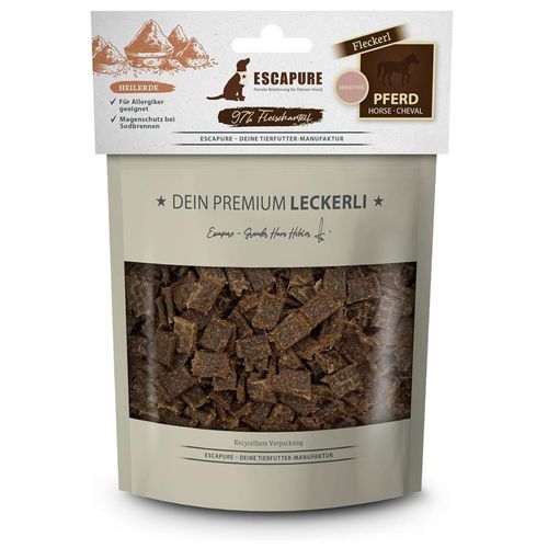 Escapure Premium Fleckerl Pferd 150g - naturalne przysmaki dla wrażliwych psów, w kształcie łazanek, konina z glinką leczniczą