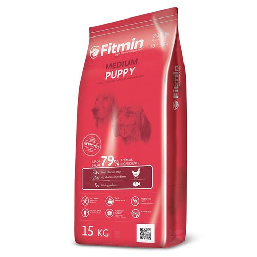 Fitmin Medium Puppy 15kg -  pełnowartościowa karma dla szczeniąt oraz suk ciężarnych i karmiących, dla średnich ras, z kurczakiem