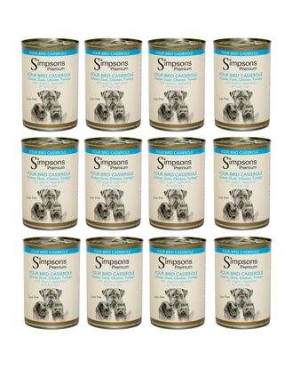 Simpsons Premium Four Bird Casserole - mokra karma dla psa, z drobiem i warzywami, bez zbóż - 12x 400g