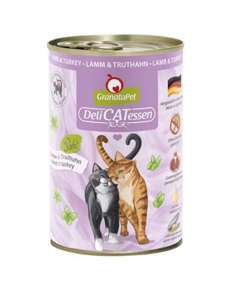 GranataPet DeliCatessen Lamb & Turkey - bezzbożowa mokra karma dla kota, jagnięcina i indyk - 12x 400g