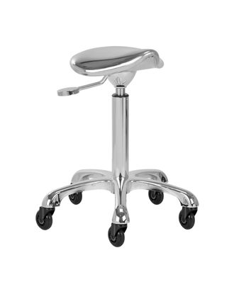 Gabbiano Fine Silver Roll Speed - srebrny taboret groomerski z profilowanym siedziskiem ze skóry, kółka z łożyskami