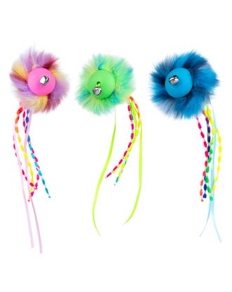 Flamingo Cat Howi Ball Ribbons - gumowa piłeczka dla kota, z futrem, wstążkami i dzwoneczkami