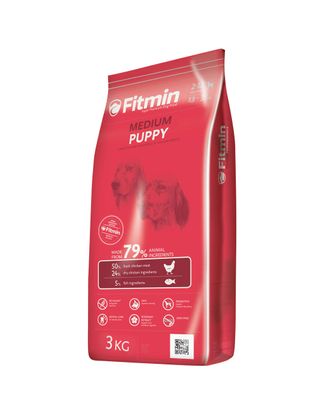 Fitmin Medium Puppy 3kg -  pełnowartościowa karma dla szczeniąt oraz suk ciężarnych i karmiących, dla średnich ras, z kurczakiem