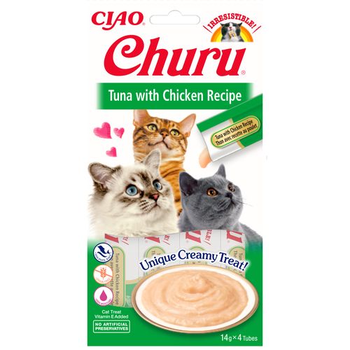 Inaba Creamy Churu Treat 4x14g - kremowy przysmak dla kota, tuńczyk i kurczak