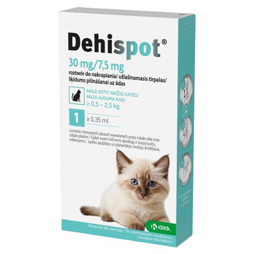 Dehispot 30mg/7,5mg - krople dla kota na pasożyty wewnętrzne, dla kotów o wadze 0,5-2,5kg