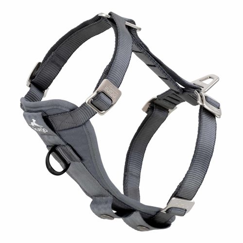 Kurgo Enhanced Strength Tru-Fit Smart Harness Charcoal - szelki samochodowe dla psa, szare