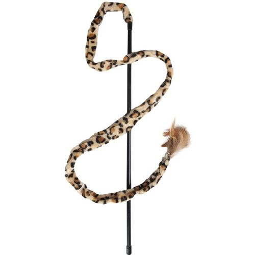 Flamingo Cat Dangler Leopard - wędka dla kota, z długim paskiem w cętki, dzwoneczkiem i piórkami