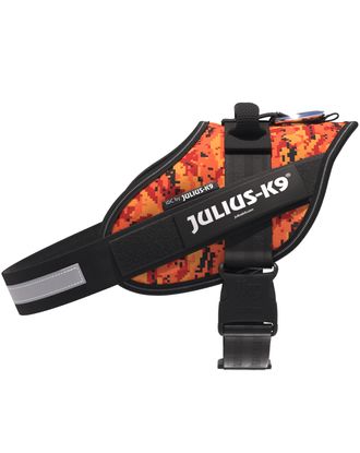 Julius-K9 IDC Powerharness Pixeljuice - szelki dla psa, z odblaskami, pomarańczowe piksele