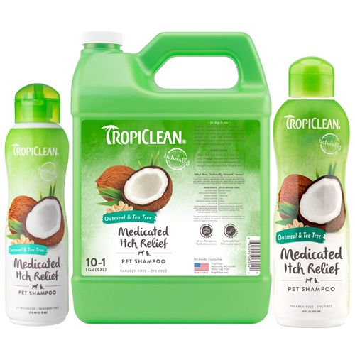 Tropiclean Oatmeal & Tea Tree Medicated Itch Relief Shampoo - kojący skórę i łagodzący podrażnienia szampon dla psa